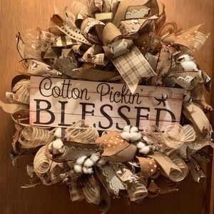 Rustic farmhouse cotton picking blessed wreath